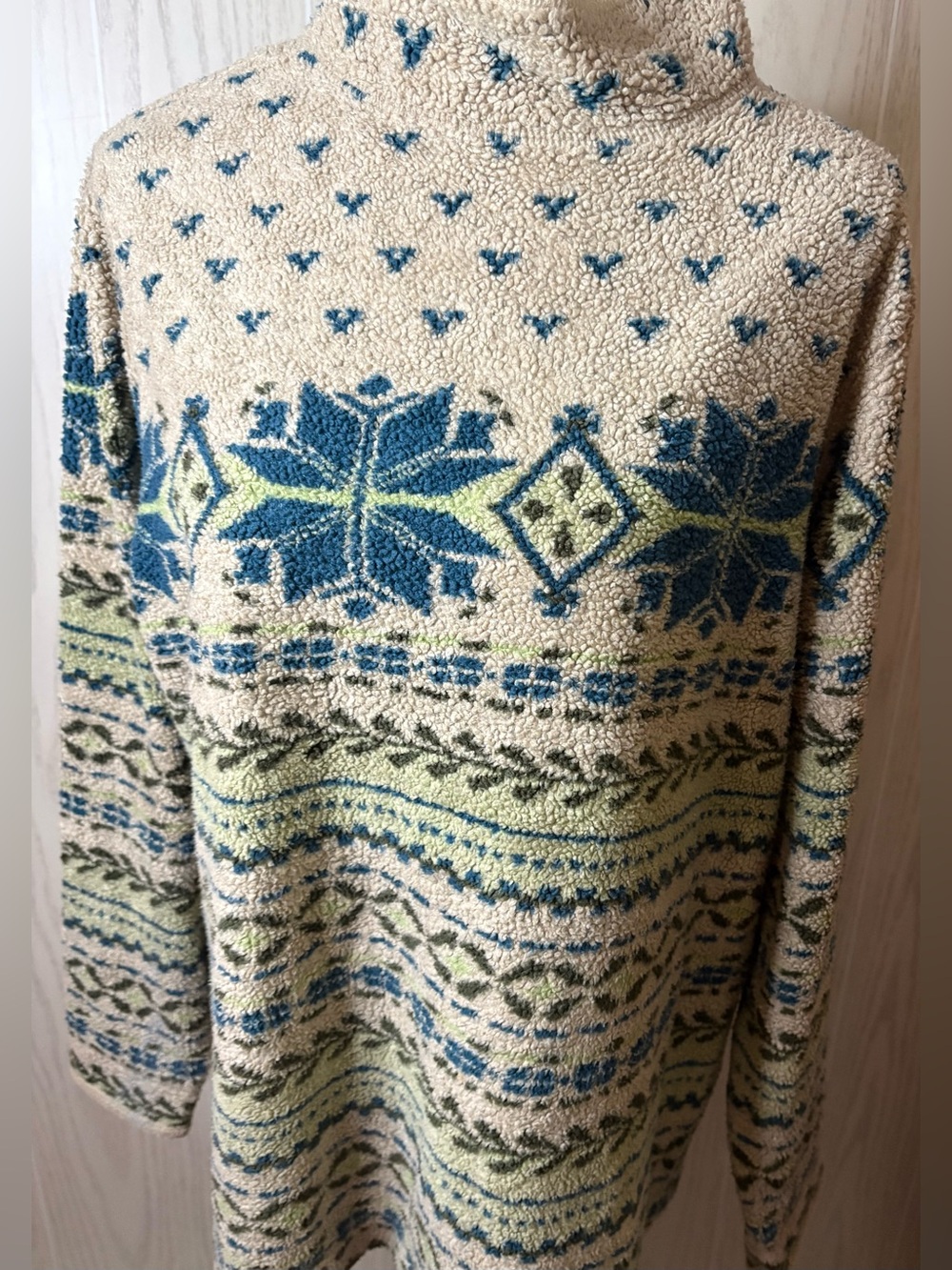 LL Bean Fleece Aztec Pullover Sweatshirt Top Large